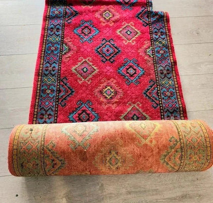 Vintage Afghan Mishwani Hand - Knotted Hallway Runner (5.6m) - Yatva