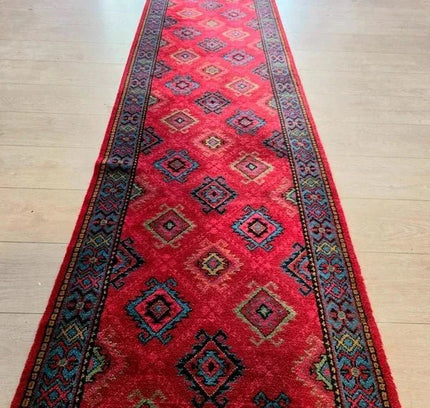 Vintage Afghan Mishwani Hand - Knotted Hallway Runner (5.6m) - Yatva