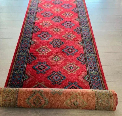 Vintage Afghan Mishwani Hand - Knotted Hallway Runner (5.6m) - Yatva