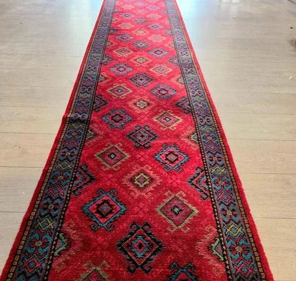 Vintage Afghan Mishwani Hand - Knotted Hallway Runner (5.6m) - Yatva