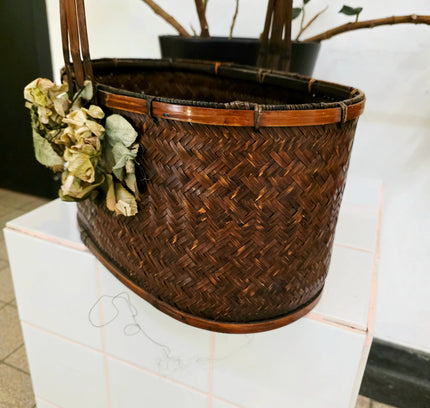 Vintage Antique Japanese Ikebana Basket - Hanakago Decor - Yatva