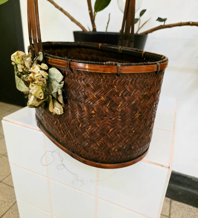 Vintage Antique Japanese Ikebana Basket - Hanakago Decor - Yatva