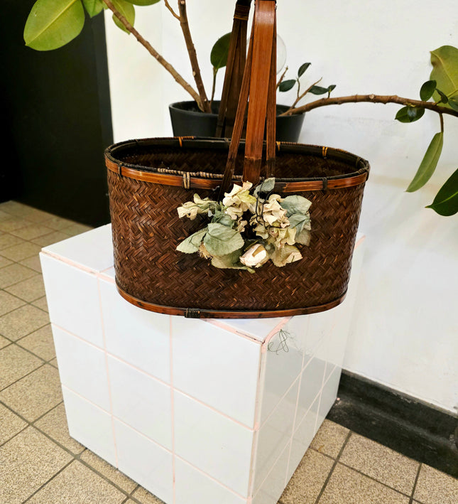 Vintage Antique Japanese Ikebana Basket - Hanakago Decor - Yatva