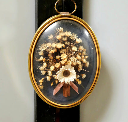Vintage Artilux France Mid-Century Oval Bubble Glass Dried Flower Wall Art - Yatva