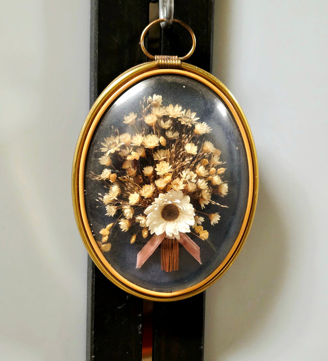 Vintage Artilux France Mid-Century Oval Bubble Glass Dried Flower Wall Art - Yatva