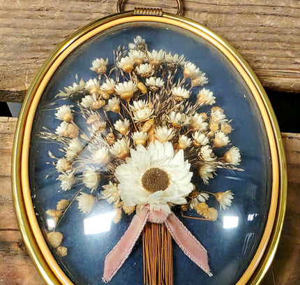 Vintage Artilux France Mid-Century Oval Bubble Glass Dried Flower Wall Art - Yatva