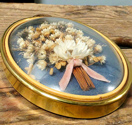 Vintage Artilux France Mid-Century Oval Bubble Glass Dried Flower Wall Art - Yatva