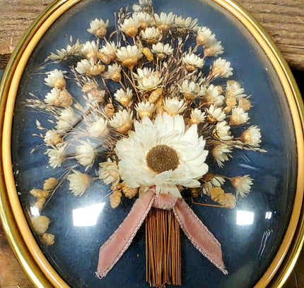 Vintage Artilux France Mid-Century Oval Bubble Glass Dried Flower Wall Art - Yatva