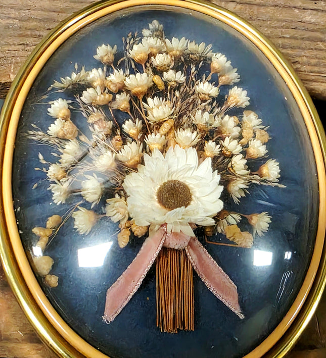 Vintage Artilux France Mid-Century Oval Bubble Glass Dried Flower Wall Art - Yatva