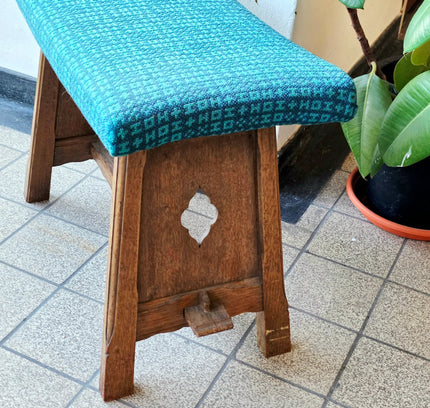 Vintage Arts & Crafts Oak Tabouret Stool – Tapestry Woven Upholstery - Yatva