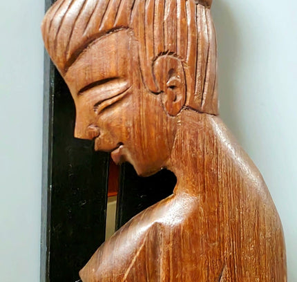 Vintage Balinese Art Deco Wood Carving – Mid-Century Kneeling Woman Statue - Yatva