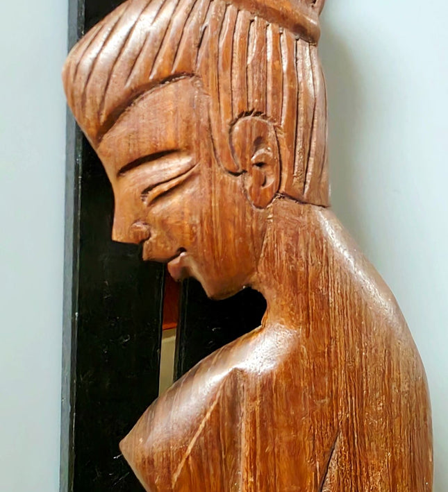 Vintage Balinese Art Deco Wood Carving – Mid-Century Kneeling Woman Statue - Yatva