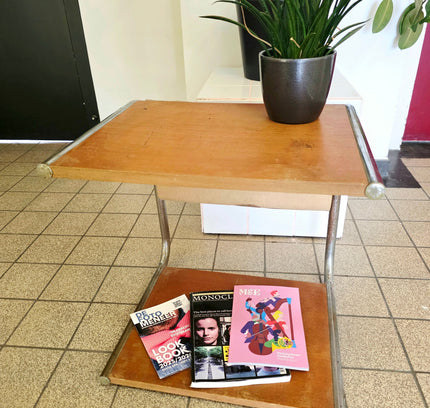 Vintage Bauhaus - Style Chrome & Wood Side Table - Yatva