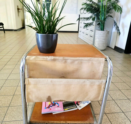 Vintage Bauhaus - Style Chrome & Wood Side Table - Yatva