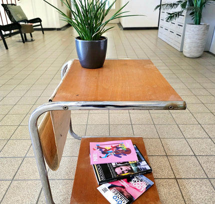 Vintage Bauhaus - Style Chrome & Wood Side Table - Yatva