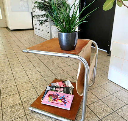 Vintage Bauhaus - Style Chrome & Wood Side Table - Yatva