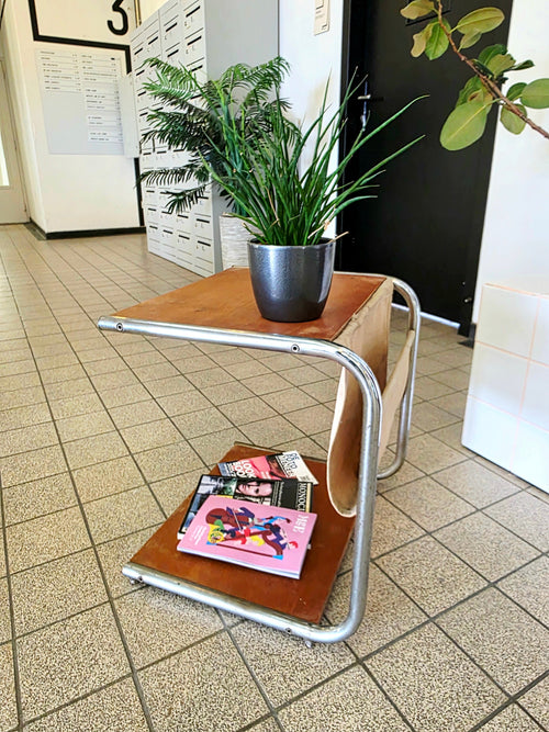 Vintage Bauhaus-Style Chrome & Wood Side Table
