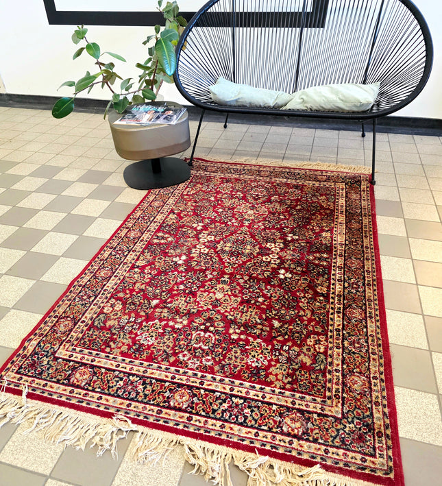 Vintage Belgian Wool Rug - Traditional Red Persian Pattern (115x185 cm) - Yatva