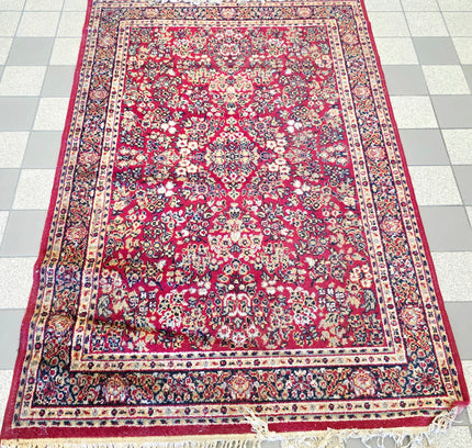 Vintage Belgian Wool Rug - Traditional Red Persian Pattern (115x185 cm) - Yatva