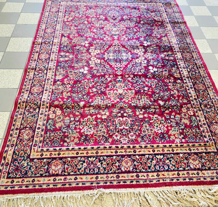 Vintage Belgian Wool Rug - Traditional Red Persian Pattern (115x185 cm) - Yatva