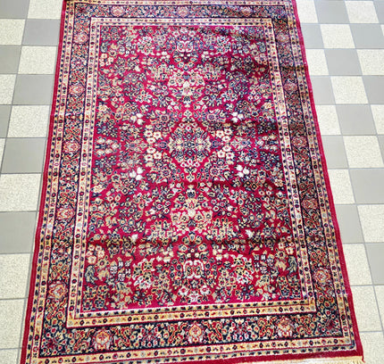 Vintage Belgian Wool Rug - Traditional Red Persian Pattern (115x185 cm) - Yatva