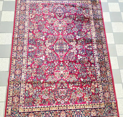 Vintage Belgian Wool Rug - Traditional Red Persian Pattern (115x185 cm) - Yatva