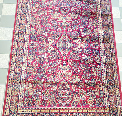 Vintage Belgian Wool Rug - Traditional Red Persian Pattern (115x185 cm) - Yatva