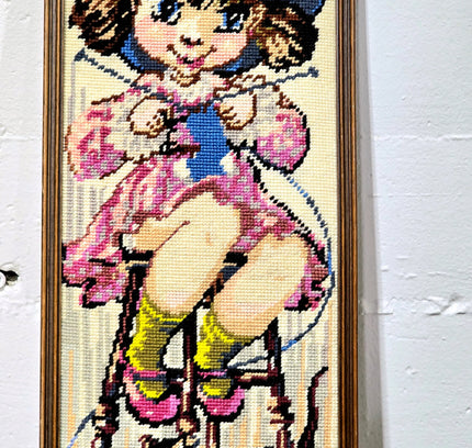 Vintage Big Eye Framed Needlework Tapestry - Yatva