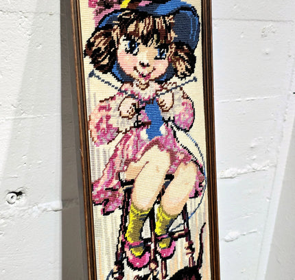 Vintage Big Eye Framed Needlework Tapestry - Yatva