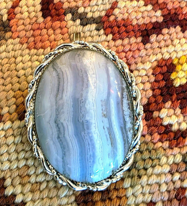 Vintage Blue Agate Brooch/Pendant - Yatva