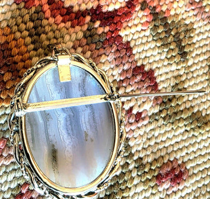 Vintage Blue Agate Brooch/Pendant - Yatva