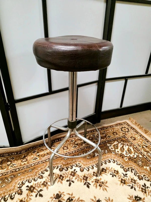 Vintage Brabantia 60s–70s Dutch Mid-Century Chrome Leatherette Bar Stool