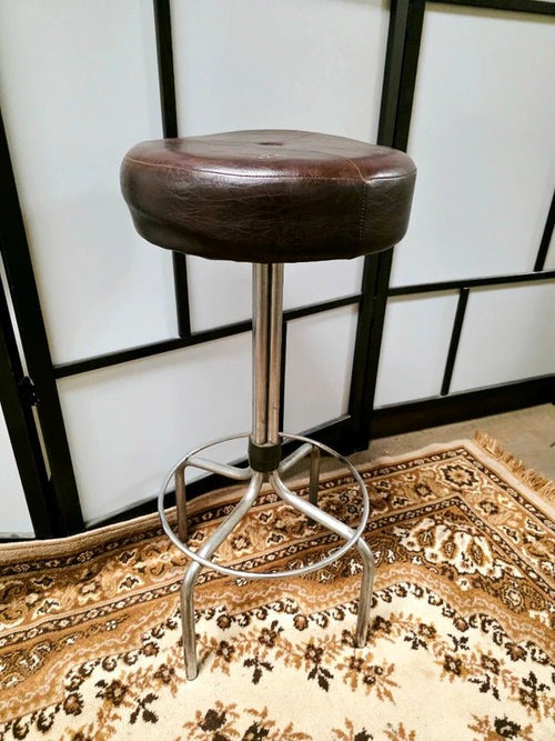 Vintage Brabantia 60s–70s Dutch Mid-Century Chrome Leatherette Bar Stool