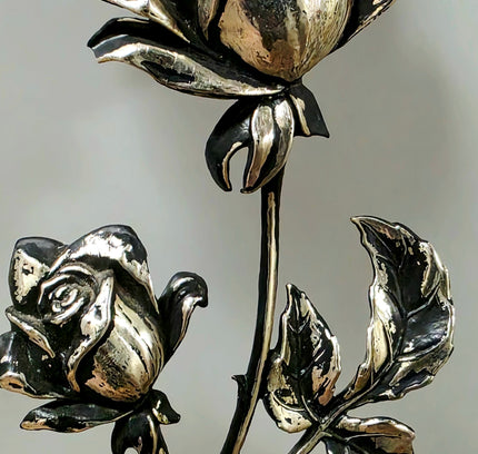 Vintage Brutalist Silver-Plated Rose Wall Art Plaque | 3D Metal Sculpture - Yatva