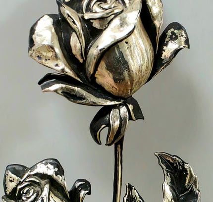 Vintage Brutalist Silver-Plated Rose Wall Art Plaque | 3D Metal Sculpture - Yatva