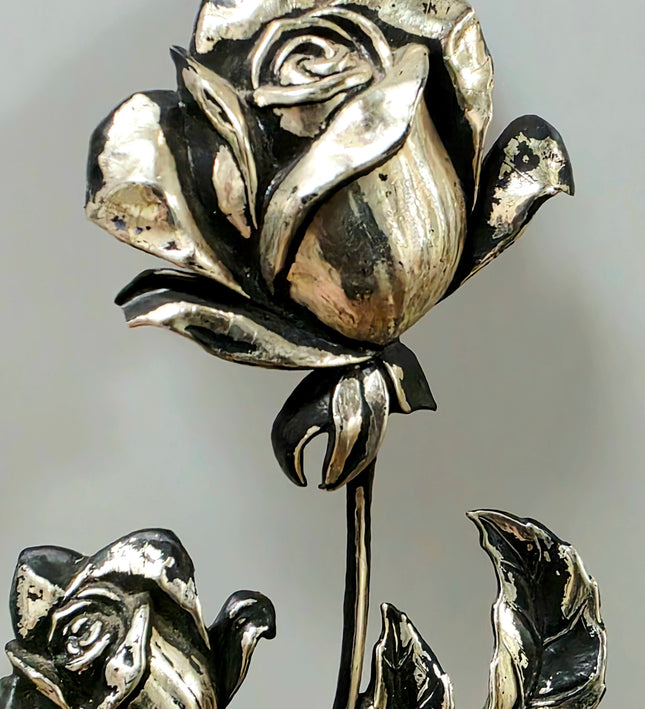 Vintage Brutalist Silver-Plated Rose Wall Art Plaque | 3D Metal Sculpture - Yatva