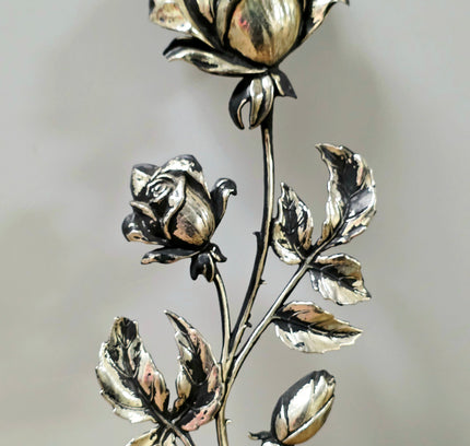 Vintage Brutalist Silver-Plated Rose Wall Art Plaque | 3D Metal Sculpture - Yatva