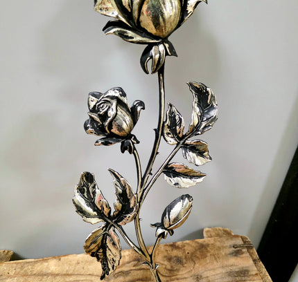 Vintage Brutalist Silver-Plated Rose Wall Art Plaque | 3D Metal Sculpture - Yatva