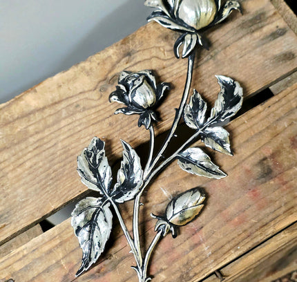 Vintage Brutalist Silver-Plated Rose Wall Art Plaque | 3D Metal Sculpture - Yatva