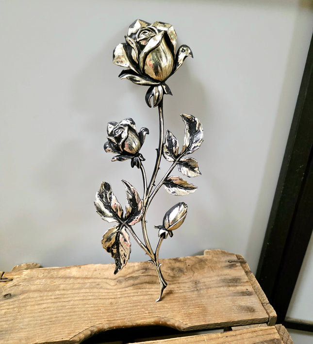Vintage Brutalist Silver-Plated Rose Wall Art Plaque | 3D Metal Sculpture - Yatva