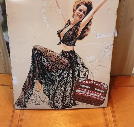 Vintage Calvert's Soap Advertising Tin Sign with Card Backing & Stand - Yatva