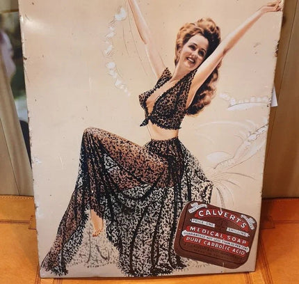 Vintage Calvert's Soap Advertising Tin Sign with Card Backing & Stand - Yatva