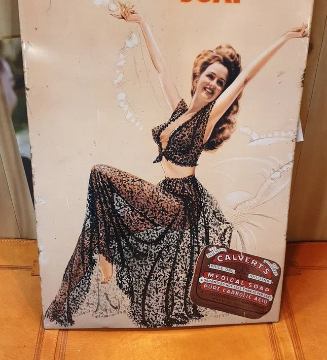 Vintage Calvert's Soap Advertising Tin Sign with Card Backing & Stand - Yatva