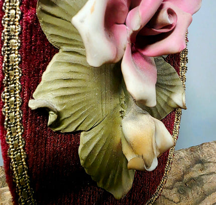 Vintage Capodimonte Ceramic Pink Rose Wall Plaque - Yatva