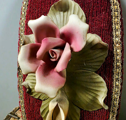 Vintage Capodimonte Ceramic Pink Rose Wall Plaque - Yatva