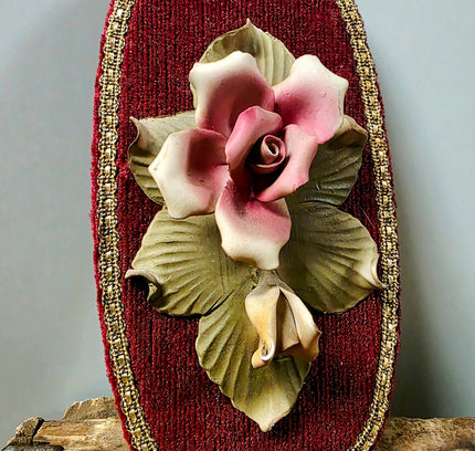 Vintage Capodimonte Ceramic Pink Rose Wall Plaque - Yatva