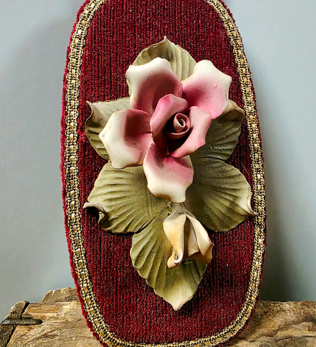 Vintage Capodimonte Ceramic Pink Rose Wall Plaque - Yatva