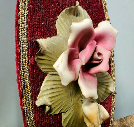 Vintage Capodimonte Ceramic Pink Rose Wall Plaque - Yatva