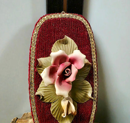 Vintage Capodimonte Ceramic Pink Rose Wall Plaque - Yatva