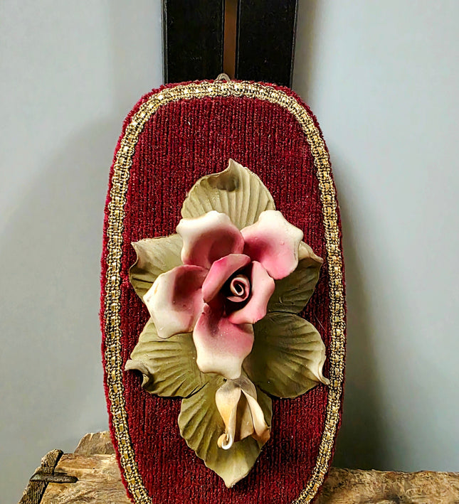 Vintage Capodimonte Ceramic Pink Rose Wall Plaque - Yatva